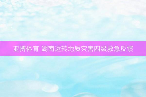 亚搏体育 湖南运转地质灾害四级救急反馈